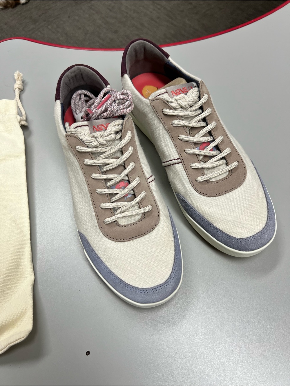 Novella Cream Canvas Low-Top Sneakers with Taupe and Slate Accents